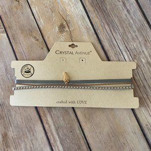 New Women's Crystal Avenue Set of Two Gray Leather Choker Necklace Arrow Charm